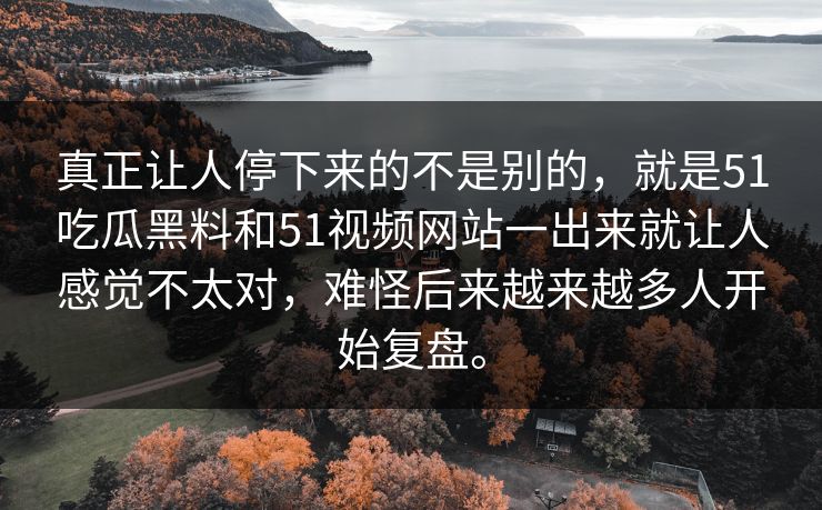 真正让人停下来的不是别的，就是51吃瓜黑料和51视频网站一出来就让人感觉不太对，难怪后来越来越多人开始复盘。