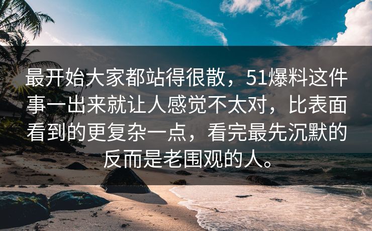 最开始大家都站得很散，51爆料这件事一出来就让人感觉不太对，比表面看到的更复杂一点，看完最先沉默的反而是老围观的人。