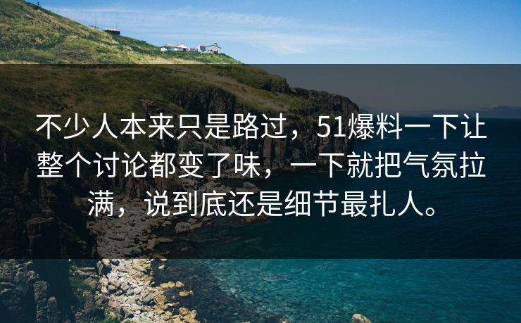 不少人本来只是路过，51爆料一下让整个讨论都变了味，一下就把气氛拉满，说到底还是细节最扎人。