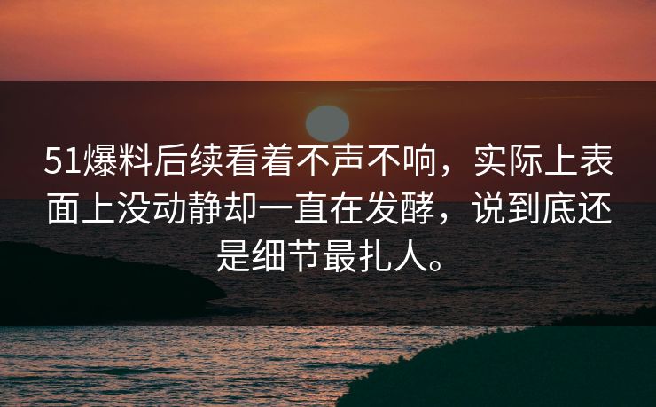 51爆料后续看着不声不响，实际上表面上没动静却一直在发酵，说到底还是细节最扎人。